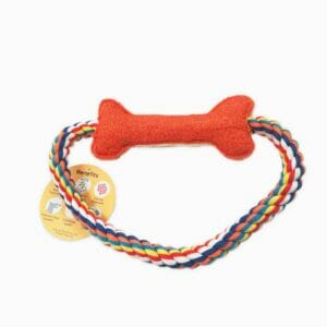 Pawmeal Loofah Bone With Rope Toy Red