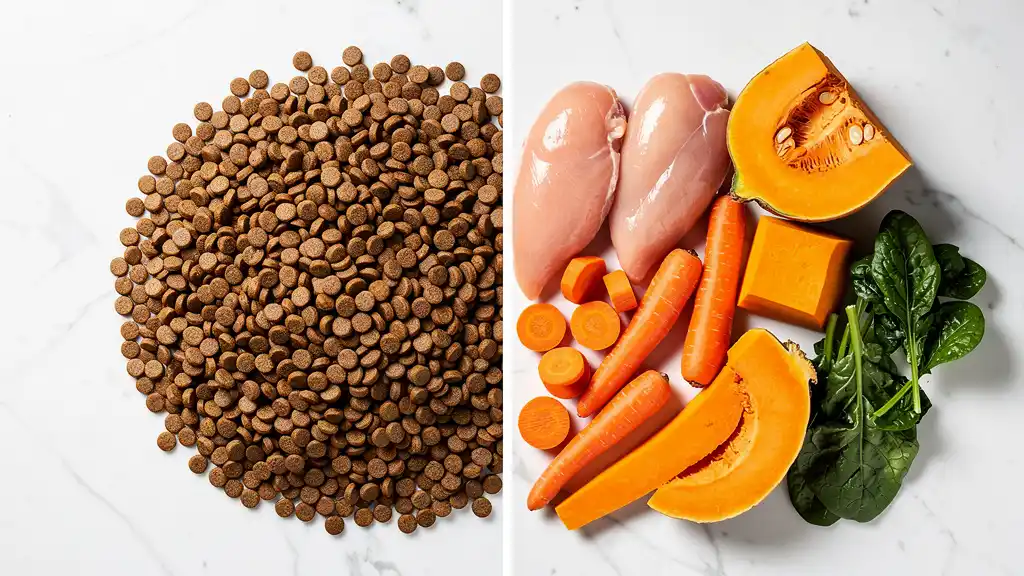 Comparison of kibble and fresh ingredients